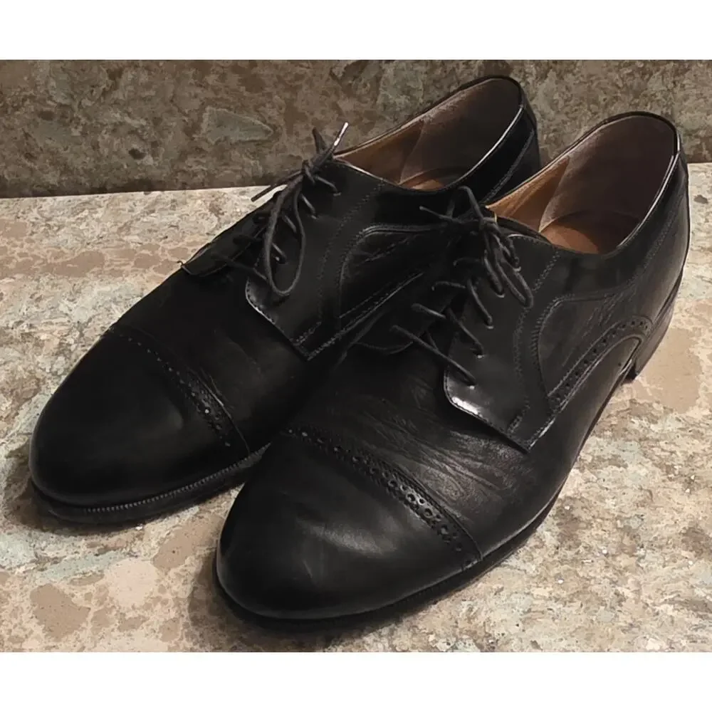 Stamati Mastroianni Men’s Black Leather Cap Toe Oxford Bespoke Shoes Size 10.5 W